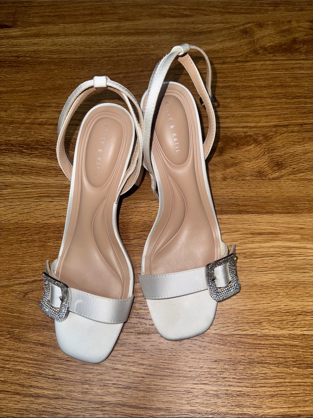 Kelly & Katie Ivory Satin Slingback Sandals with Crystal Buckle